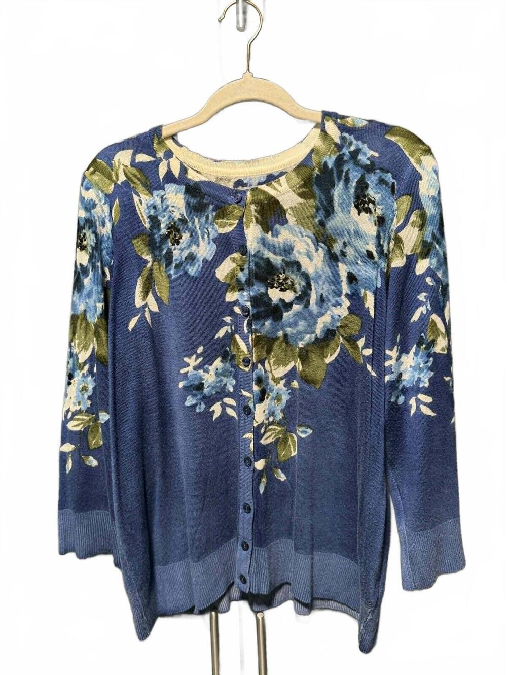 Croft & Barrow XL Blue Floral Button-Up Cardigan Sweater